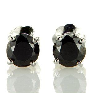 Black Diamond Stud Earrings Round Shape 0.85 TCW IGI Certificate 14K White Gold